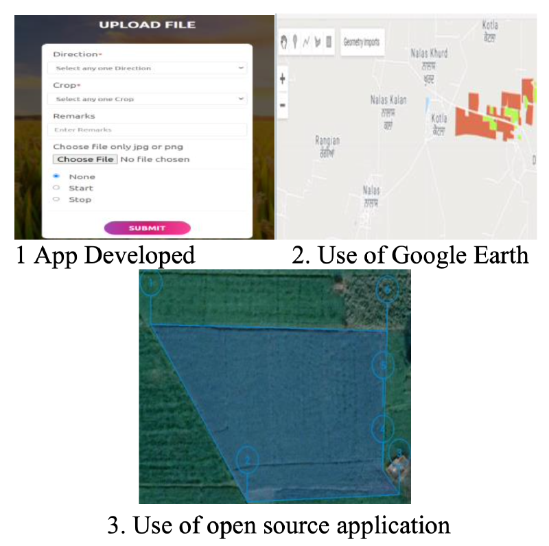System components: custom web app, Google Earth, and open-source field marking tool